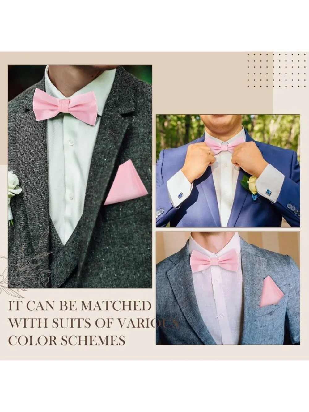 Elegant Pink Bow Tie & Pocket Square Set for Men - Pre-Tied, Gift Boxed, Wedding